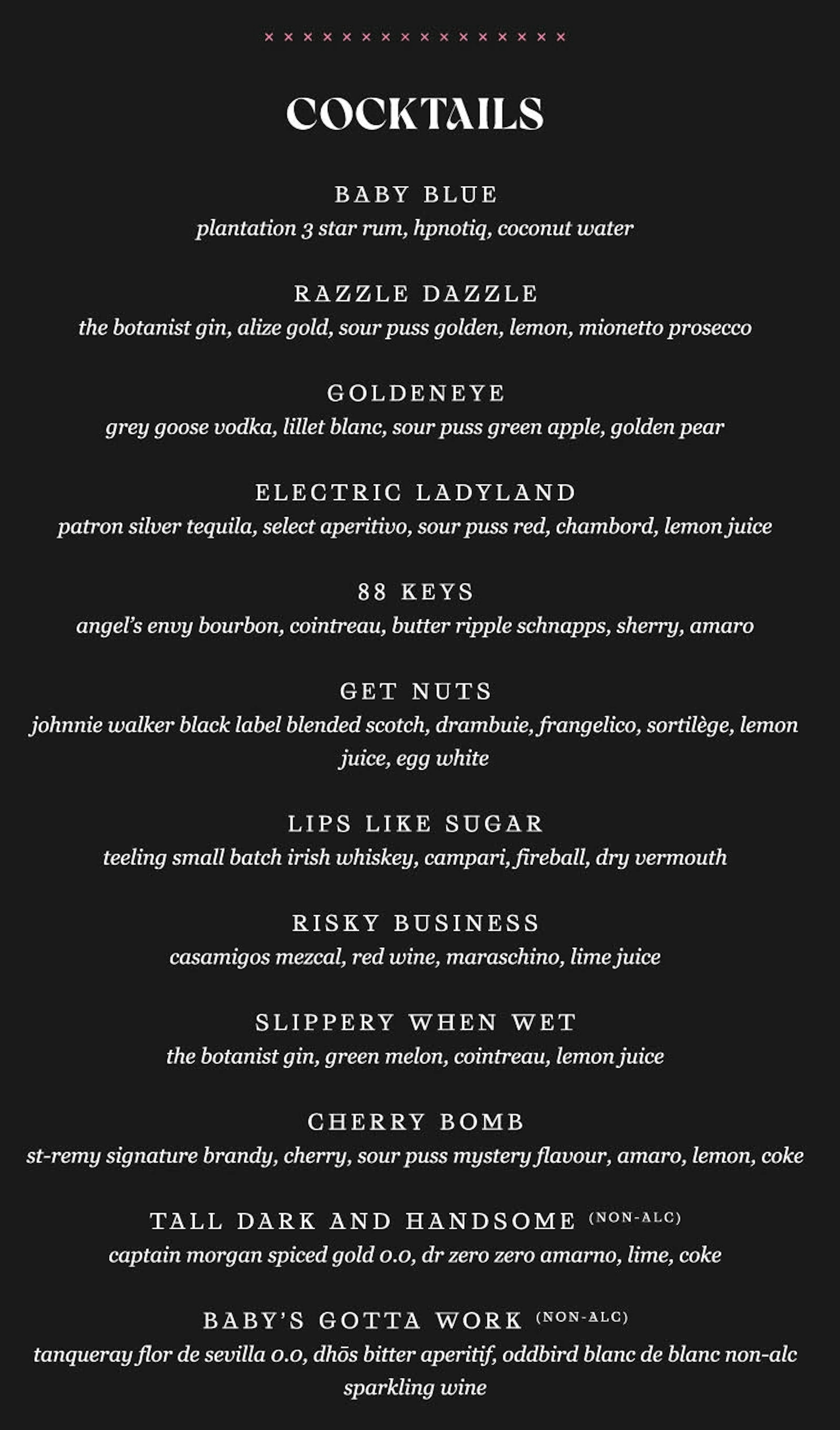 Baby's Cabaret | Cocktail Menu Image